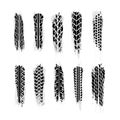 Largest set of realistic grunge wheel tires traces, car tread tracks on white Royalty Free Stock Photo