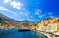 Largest ship in port of Symi. pictorial Greece series- island, Dodecanes Royalty Free Stock Photo