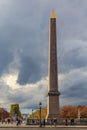 The largest square of Paris, Place de la Concorde with the Egyptian Obelisk of Luxor and Arc du Triompe in the Champs Elysees in