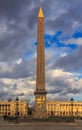 The largest square of Paris, Place de la Concorde with the Egyptian Obelisk of Luxor and Arc du Triompe in the Champs Elysees in