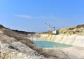 Largest Walking Dragline Excavator in the chalk quarry. Big Muskie in open pit mining. Mining Dragline. Heavy mining industry and Royalty Free Stock Photo