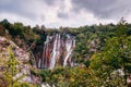 The largest waterfall of one of the most amazing Plitvice lakes in Croatia. National park Royalty Free Stock Photo