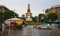 Largo Cairoli and Via Dante street Largo Cairoli on rainy day view Milan Italy Royalty Free Stock Photo