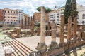 Largo di Torre Argentina, a square in Rome, Italy, with four Roman Republican temples and the remains of Pompey`s Theatre Royalty Free Stock Photo