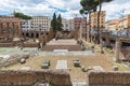 Largo di Torre Argentina, a square in Rome, Italy, with four Roman Republican temples and the remains of Pompey`s Theatre Royalty Free Stock Photo