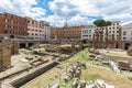 Largo di Torre Argentina, a square in Rome, Italy, with four Roman Republican temples and the remains of Pompey`s Theatre Royalty Free Stock Photo