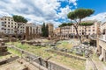 Largo di Torre Argentina, a square in Rome, Italy, with four Roman Republican temples and the remains of Pompey`s Theatre Royalty Free Stock Photo