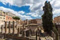 Largo di Torre Argentina, a square in Rome, Italy, with four Roman Republican temples and the remains of Pompey`s Theatre Royalty Free Stock Photo