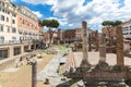 Largo di Torre Argentina, a square in Rome, Italy, with four Roman Republican temples and the remains of Pompey`s Theatre Royalty Free Stock Photo