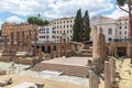 Largo di Torre Argentina, a square in Rome, Italy, with four Roman Republican temples and the remains of Pompey`s Theatre Royalty Free Stock Photo