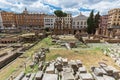 Largo di Torre Argentina, a square in Rome, Italy, with four Roman Republican temples and the remains of Pompey`s Theatre Royalty Free Stock Photo