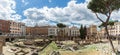 Largo di Torre Argentina, a square in Rome, Italy, with four Roman Republican temples and the remains of Pompey`s Theatre Royalty Free Stock Photo