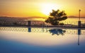 Largre swimming pool ans sunset over Chania, Crete, Greek Islands, Greece, Europea Royalty Free Stock Photo