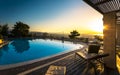 Largre swimming pool ans sunset over Chania, Crete, Greek Islands, Greece, Europea Royalty Free Stock Photo