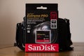 Sandisk branded Extreme Pro Compact Flash card in packaging that is fully recyclable Royalty Free Stock Photo