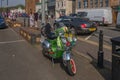 Largs Seafront Carpark and a Lime Green vespa Scooter