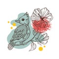 LARK ON FLOWER Hibiscus Collage Sketched Bird Packaging Art Royalty Free Stock Photo