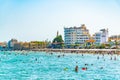 LARNACA, CYPRUS, AUGUST 15, 2017: Landscape of Finikoudes beach in Larnaca, Cyprus