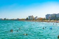 LARNACA, CYPRUS, AUGUST 15, 2017: Landscape of Finikoudes beach in Larnaca, Cyprus