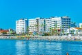 LARNACA, CYPRUS, AUGUST 16, 2017: Landscape of Finikoudes beach in Larnaca, Cyprus