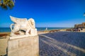 LARNACA, CYPRUS - AUGUST 16: Winged Lion statue at Foinikoudes p Royalty Free Stock Photo