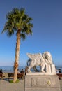 Winged Lion statue on the promenade at Foinikoudes beach Royalty Free Stock Photo