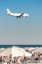 Larnaca, Cyprus - July 17, 2022: Airbus A320 of TUS Air airlines landing over Mackenzie beach at Glafcos Clerides airport