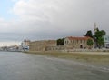 Larnaca`s Finikoudes beach view with historical medieval fort