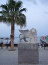 Winged Lion statue at Foinikoudes promenade, Larnaca, Cyprus Royalty Free Stock Photo