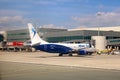 Blue Air airplane in Larnaca airport, Cyprus Royalty Free Stock Photo