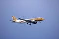 Plane of Gulf Air before landing at Larnaca International Airport, Cyprus Royalty Free Stock Photo