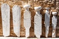 LARNACA, CYPRUS, MARCH, 2019: Tombstones of Turkish commanders in the fort of Larnaca. Some unknown writings on white stones. Old