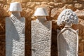 LARNACA, CYPRUS, MARCH, 2019: Tombstones of Turkish commanders in the fort of Larnaca. Some unknown writings on white stones. Old