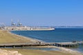 View of Larnaca beach and Larnaca port on a distance, Cyprus Royalty Free Stock Photo