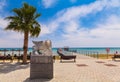 LARNACA, CYPRUS - MAY 29, 2014 : View on the Winged Lion statue on the promenade at Foinikoudes, in the south coast town of Larnac Royalty Free Stock Photo