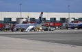 Larnaca, Cyprus - November 6. 2018. Aircraft of Norwegian Air and Blue air Royalty Free Stock Photo