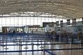 Larnaca, Cyprus - November 6. 2018. Empty check-in counters in airport building