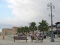 Larnaca`s Finikoudes beach view with historical medieval fort