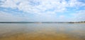 Larnaka Salt Lake panoramic view with many pink flamingos Royalty Free Stock Photo