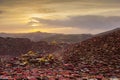 Larung gar (Buddhist Academy) in sunset, Sichuan, China. Royalty Free Stock Photo