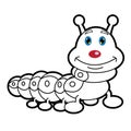 Larva worm and apple cartoon coloring page for toddle