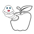 Larva worm and apple cartoon coloring page for toddle