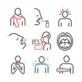 Laryngitis. Symptoms, Treatment. Line Icons set. Vector illustration