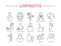 Laryngitis. Symptoms, Treatment. Line icons set. Vector