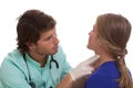 Laryngologist testing a neck of woman