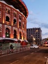 Las Arenas shop center at dusk. Old bullring building. Barcelona, Catalonia, Spain.