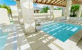 Great inviting view of cozy gorgeous comfortable outdoor spa room at Grand Aston hotel, nice relaxing atmosphere