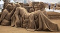 Las Palmas de Gran Canaria, Spain - Decemeber 05: Visitors admire Belen de Arena, Nativity scenes made of sand, on Las Canteras to