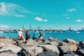 spectators crowd people gather to watch the atlantic ocean crossing sail boat regatta race ARC 2018