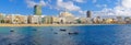 Las Palmas, Gran Canary, Spain - 24. February 2023: Panorama of the beach Las Canteras, Canary Islands